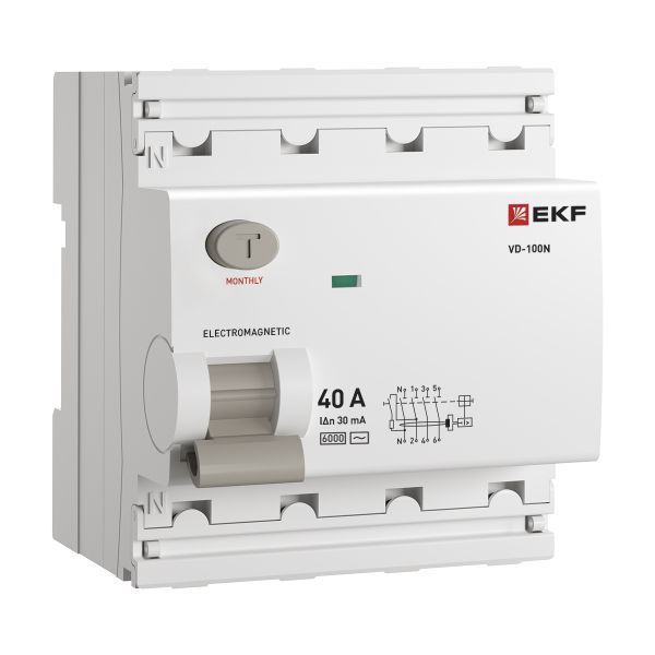 Выключатель дифференциального тока 4п 40А 30мА тип AC 6кА ВД-100N электромех. PROxima EKF E1046M4030