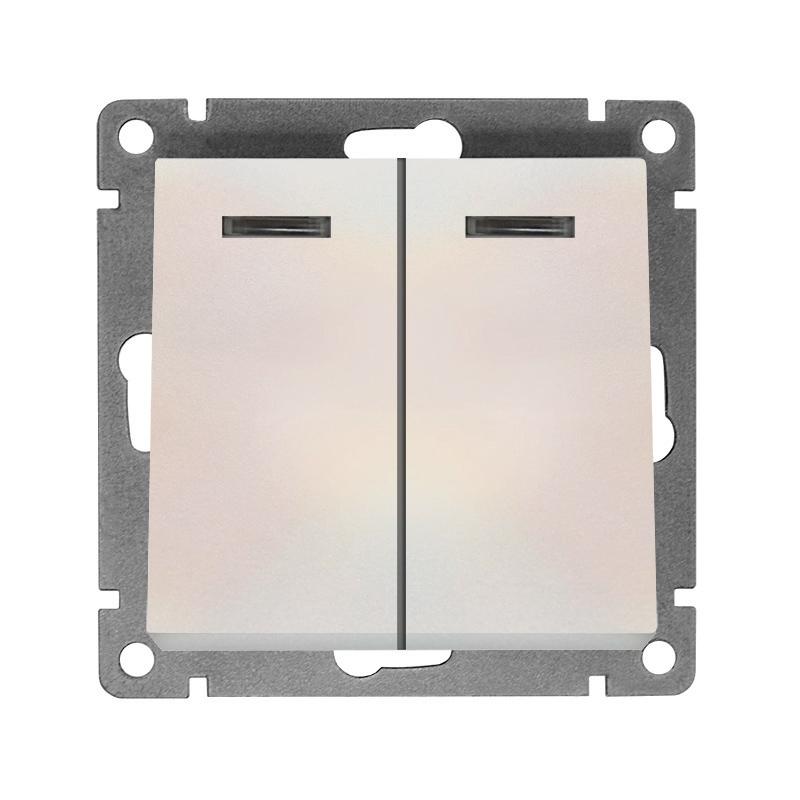 Выключатель 2-кл. СП Афина 10А IP20 с подсветкой механизм жемчуж. Universal A0123-OBr