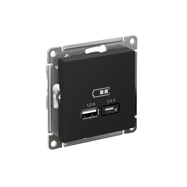 Розетка USB AtlasDesign тип A+C 5В/2.4А 2х5В/1.2А механизм карбон SE ATN001039