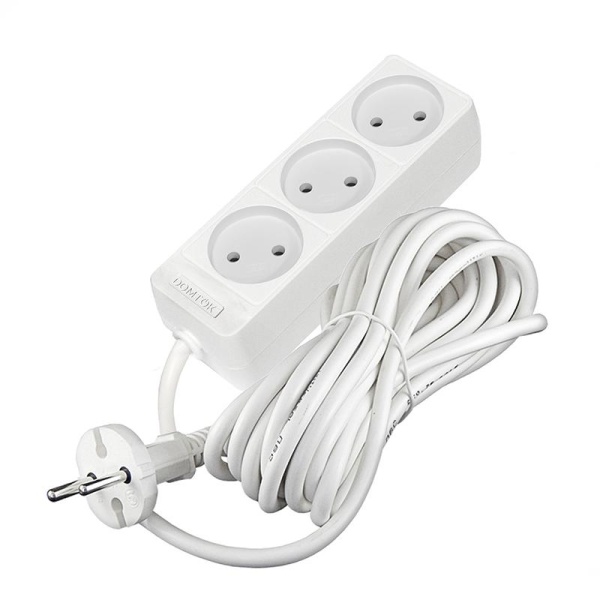 Удлинитель 3х5м без заземл. 10А IP20 2.2кВт ПВС 2х0.75 бел. DOMTOK 2372