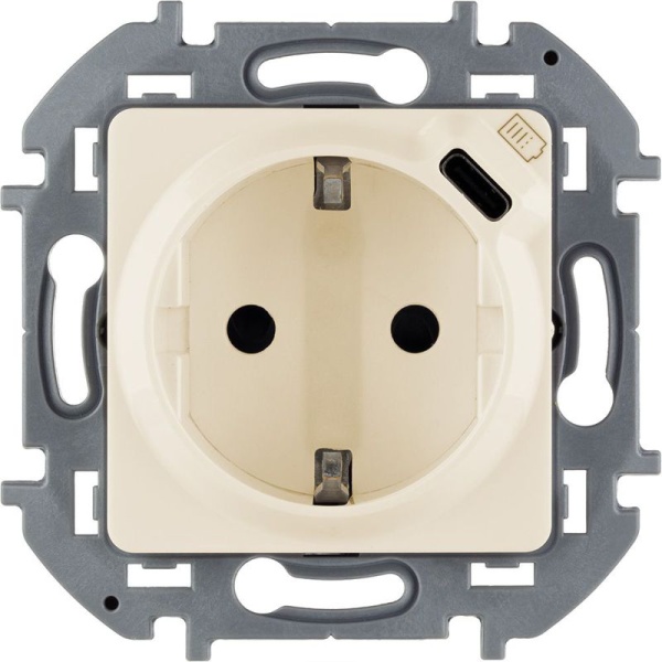 Розетка 1-м СП Inspiria 16А IP20 250В 2P+E немецк. стандарт с заряд. устройством USB тип C 1.5А 5В механизм сл. кость IEK 673771
