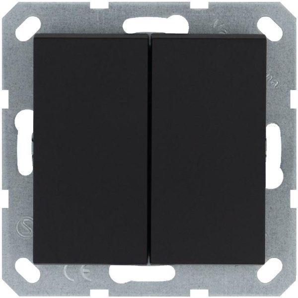 Кнопка 2-кл. 10А IP20 с переключающим контактом механизм черн. матов. soft touch Jasmart G3020PB