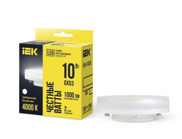 Лампа светодиодная 10Вт T75 таблетка 4000К нейтр. бел. GX53 230В IEK LLE-T80-10-230-40-GX53