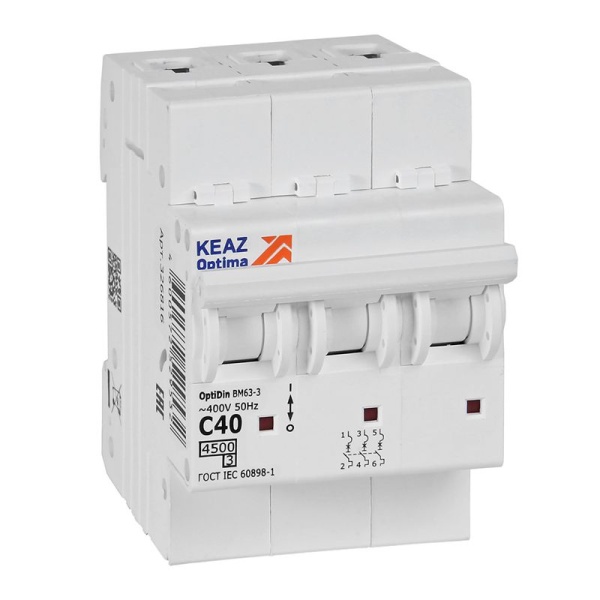 Выключатель автоматический модульный 3п C 40А OptiDin BM63-3C40-4.5-УХЛ3 КЭАЗ 326816