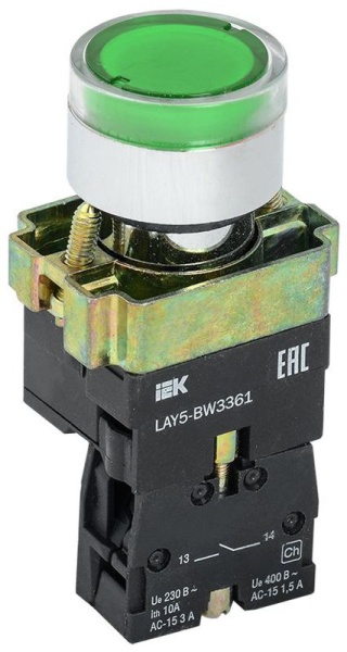 Кнопка LAY5-BW3361 1НО с подсветкой зел. KARAT IEK BBT50-BW-K06