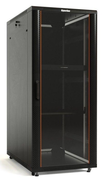 Шкаф напольный TTB-4268-AS 19дюйм 42U 2055х600х800мм передн. стеклян. дверь со стальными перфорир. боковинами; задн. дверь сплошная ручка с замком крыша нового типа RAL 9004 черн. Hyperline 392682