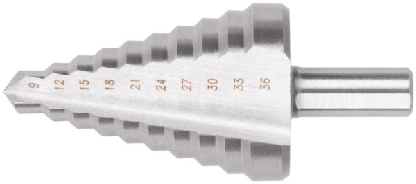 Сверло ступенчатое HSS (Р6М5) по металлу 9 ступеней 9-36мм FIT 36399