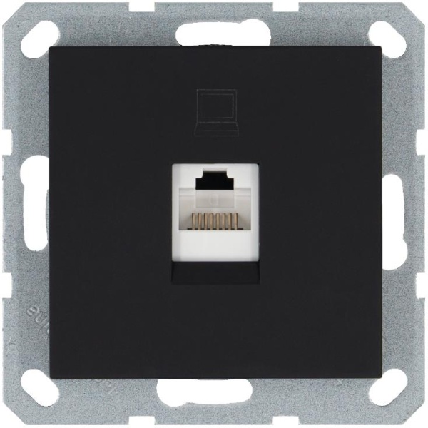 Розетка компьютерная 1-м RJ45 IP20 кат. 5E механизм черн. матов. soft touch Jasmart G6105PB