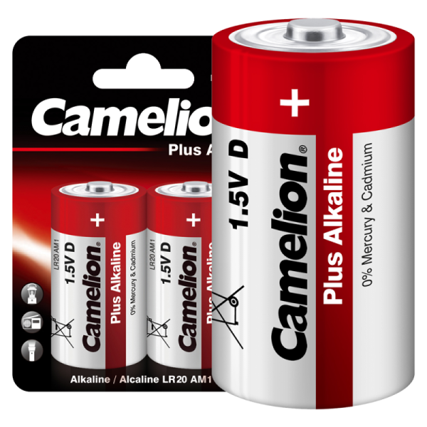 Элемент питания алкалиновый D/LR20 1.5В Plus Alkaline LR20-BP2 BL-2 (блист.2шт) Camelion 1654