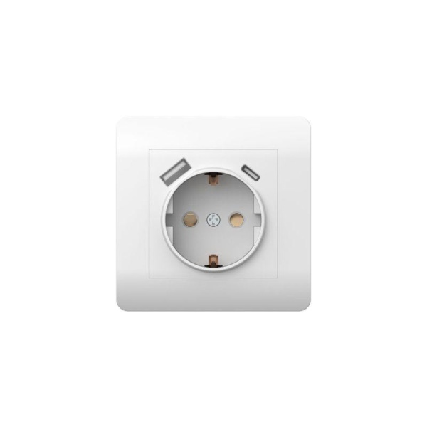Розетка NEW3-E 16А с заземл. защ. шторки с 2-мя заряд. устройствами USB A+C 5В/2.1А бел. CHINT 431552