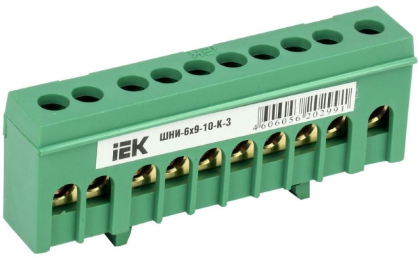 Шина PE "земля" в корп. изол. на DIN-рейку ШНИ-6х9-10-К-З IEK YNN10-69-10KD-K06